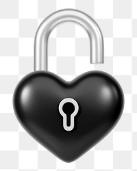 Black heart padlock png 3D element, transparent background