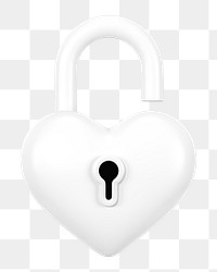 White heart padlock png 3D element, transparent background