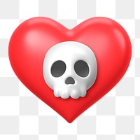 Red skull heart png 3D element, transparent background