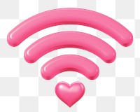 Pink wifi heart png 3D element, transparent background