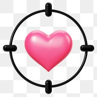 Pink targeted heart png 3D element, transparent background