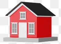 Red house model png, 3D illustration, transparent background