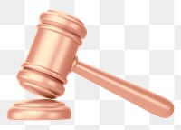 Rose gold gavel png 3D element, transparent background