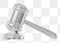 Silver gavel png 3D element, transparent background