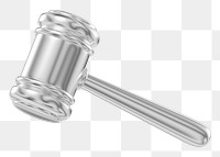 Silver gavel png 3D element, transparent background