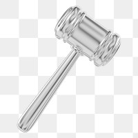 Silver gavel png 3D element, transparent background