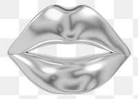 Silver chrome woman's lips png 3D element, transparent background