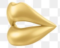 Gold woman's lips png 3D element, transparent background