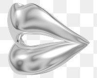 Silver chrome woman's lips png 3D element, transparent background