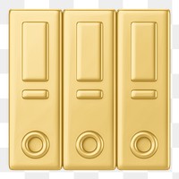 Gold stacked folders png 3D element, transparent background