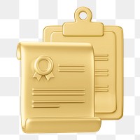 Gold certificate png 3D, transparent background