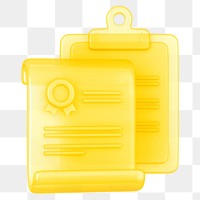 Yellow certificate paper png 3D, transparent background