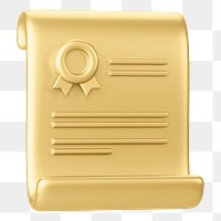 Gold certificate png 3D, transparent background