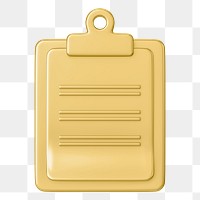 Gold clipboard paper png 3D, transparent background