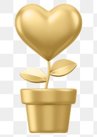 Gold heart plant png 3D element, transparent background