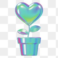 Iridescent heart plant png 3D element, transparent background