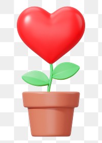 Red heart plant png 3D element, transparent background