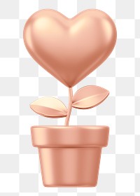 Rose gold heart plant png 3D element, transparent background
