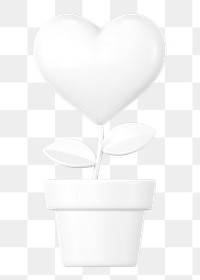 White heart plant png 3D element, transparent background