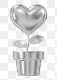 Silver  heart plant png 3D element, transparent background