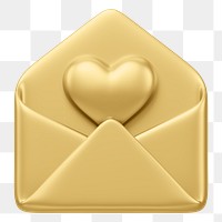 Golden love letter png, 3D Valentine's illustration, transparent background