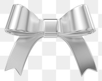 Silver ribbon bow png 3D element, transparent background