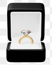 Black engagement ring box png 3D illustration, transparent background