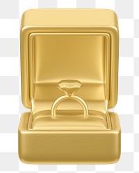 Gold  engagement ring box png 3D illustration, transparent background