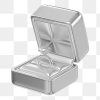 Silver engagement ring box png 3D illustration, transparent background