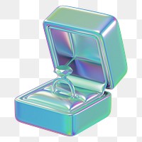 Holographic engagement ring box png 3D illustration, transparent background