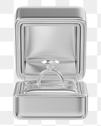 Silver engagement ring box png 3D illustration, transparent background