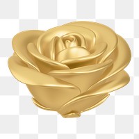 Golden rose png flower, 3D illustration, transparent background