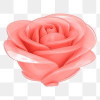 Red rose png flower, 3D illustration, transparent background