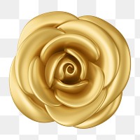 Golden rose png flower, 3D illustration, transparent background