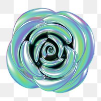 Blue metallic rose png flower, 3D illustration, transparent background