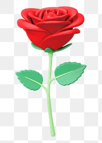 Red rose png flower, 3D illustration, transparent background