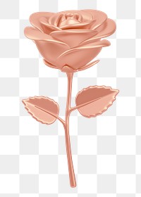 Copper gold rose png flower, 3D illustration, transparent background