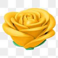 Yellow rose png flower, 3D illustration, transparent background