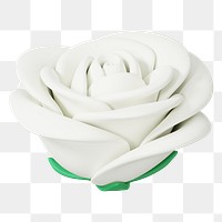 White rose png flower, 3D illustration, transparent background