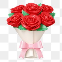 Red rose flower png bouquet, 3D illustration, transparent background