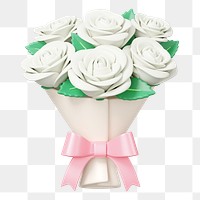 White rose flower png bouquet, 3D illustration, transparent background