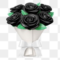 Black rose flower png bouquet, 3D illustration, transparent background