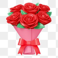 Red rose flower png bouquet, 3D illustration, transparent background