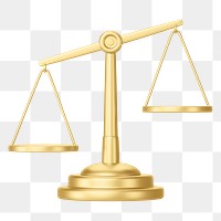 Gold justice scale png 3D element, transparent background
