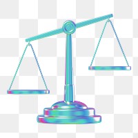 Holographic justice scale png 3D element, transparent background