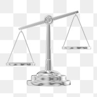 Silver justice scale png 3D element, transparent background