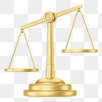 Gold justice scale png 3D element, transparent background