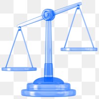 Blue justice scale png 3D element, transparent background