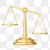 Gold justice scale png 3D element, transparent background