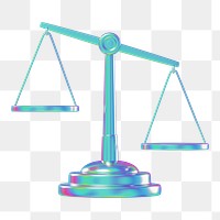 Holographic justice scale png 3D element, transparent background